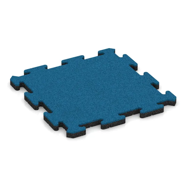 Interlocking playground safety tile von WARCO im Farbdesign Sky Blue mit den Abmessungen 500 x 500 x 30 mm. Produktfoto von Artikel 5303 in der Aufsicht von schräg vorne.