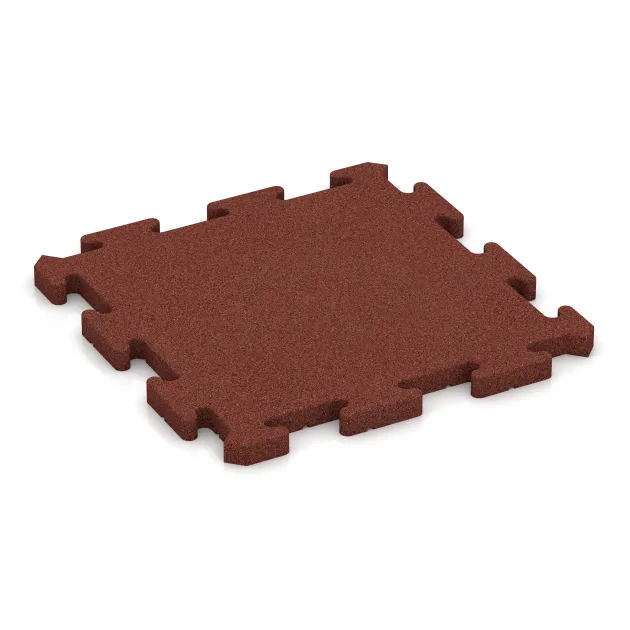 Interlocking playground safety tile von WARCO im Farbdesign Brick red mit den Abmessungen 500 x 500 x 30 mm. Produktfoto von Artikel 2768 in der Aufsicht von schräg vorne.
