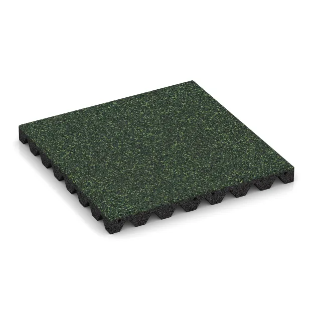 Playground safety tile von WARCO im Farbdesign English Lawn mit den Abmessungen 500 x 500 x 45 mm. Produktfoto von Artikel 0643 in der Aufsicht von schräg vorne.