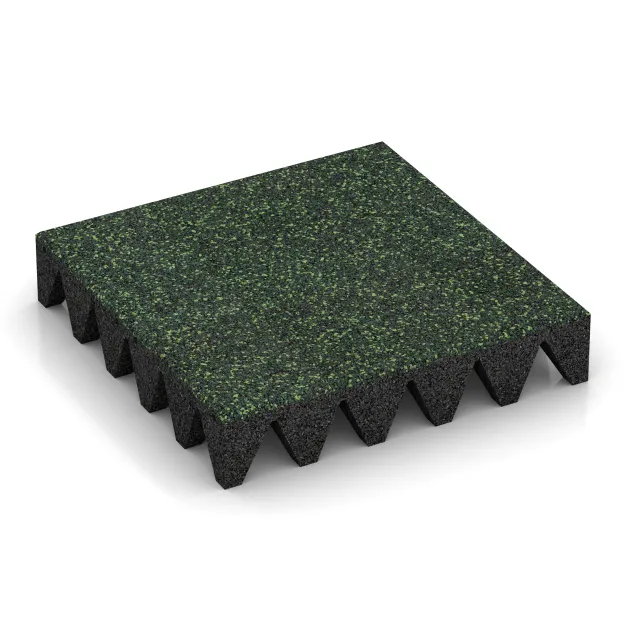 Playground Safety Tile 10 cm - EN 1177 ≤ 300 cm von WARCO im Farbdesign English Lawn mit den Abmessungen 500 x 500 x 100 mm. Produktfoto von Artikel 5646 in der Aufsicht von schräg vorne.