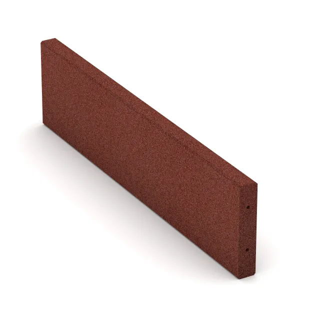 Rubber kerbstone (Deep kerbstone) von WARCO im Farbdesign Brick red mit den Abmessungen 1000 x 250 x 50 mm. Produktfoto von Artikel 2591 in der Aufsicht von schräg vorne.