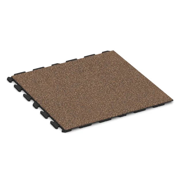Playground flooring von WARCO im Farbdesign Bark & Bast mit den Abmessungen 1000 x 1000 x 30 mm. Produktfoto von Artikel 1575 in der Aufsicht von schräg vorne.