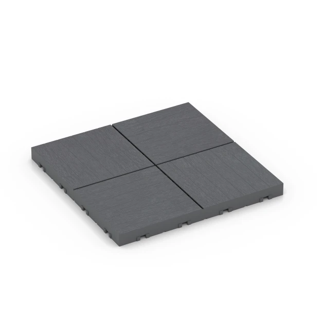 Mosaic – Deck Tile von WARCO im Farbdesign Silver Grey mit den Abmessungen 30 x 30 x 2 cm. Produktfoto von Artikel 6349 in der Aufsicht von schräg vorne.