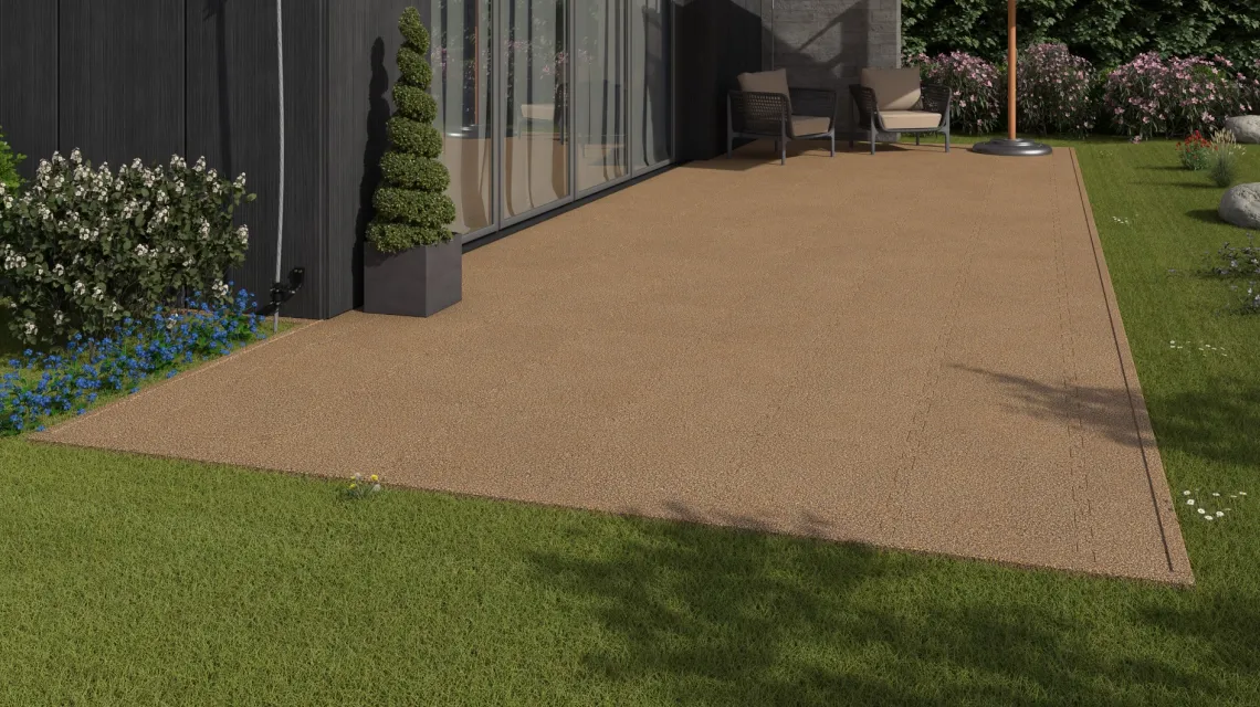 Beispielhafte Verlegung für den Artikel 2837 von WARCO - Outdoor click tile, Farbton Rattan Lounge in der Abmessung 500 x 500 x 40 mm.