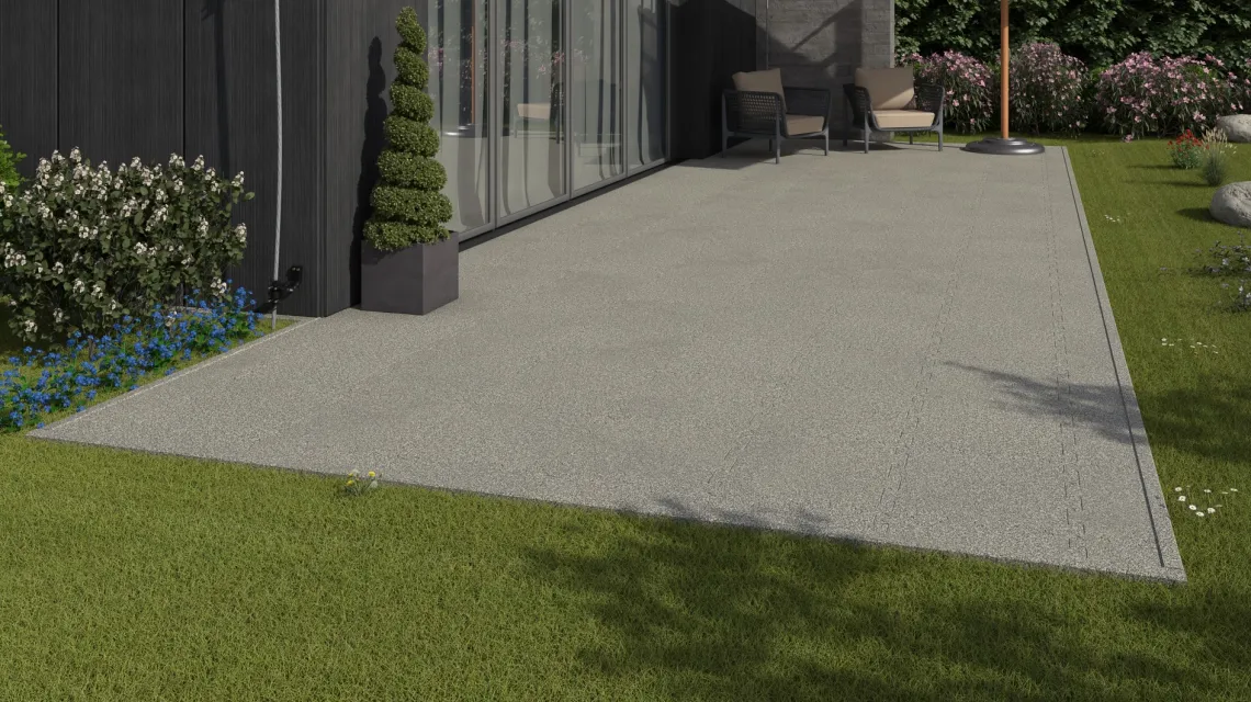 Beispielhafte Verlegung für den Artikel 2841 von WARCO - Outdoor click tile, Farbton Light Granite in der Abmessung 500 x 500 x 40 mm.