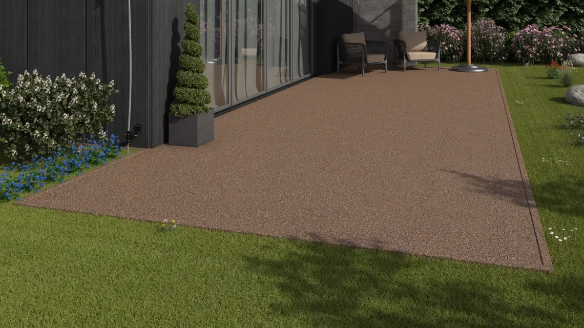 Beispielhafte Verlegung für den Artikel 2846 von WARCO - Outdoor click tile, Farbton Bark & Bast in der Abmessung 500 x 500 x 40 mm.
