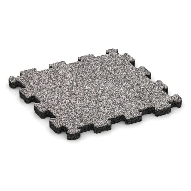 Rubber click tile von WARCO im Farbdesign Grey Melange mit den Abmessungen 306 x 306 x 20 mm. Produktfoto von Artikel 4452 in der Aufsicht von schräg vorne.