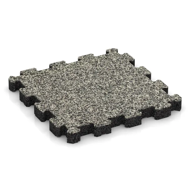 Rubber click tile von WARCO im Farbdesign Light Granite mit den Abmessungen 306 x 306 x 30 mm. Produktfoto von Artikel 4269 in der Aufsicht von schräg vorne.