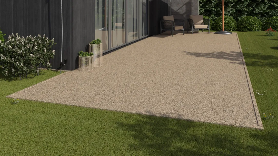Beispielhafte Verlegung für den Artikel 3735 von WARCO - Rubber click tile, Farbton Travertine in der Abmessung 306 x 306 x 20 mm.