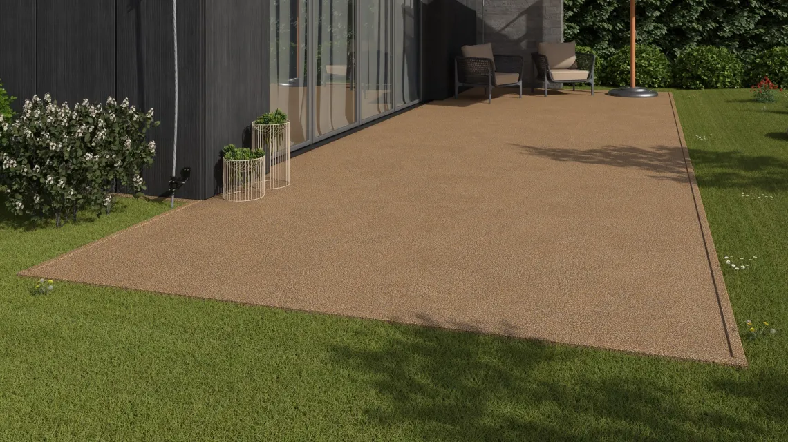 Beispielhafte Verlegung für den Artikel 3740 von WARCO - Rubber click tile, Farbton Rattan Lounge in der Abmessung 306 x 306 x 20 mm.