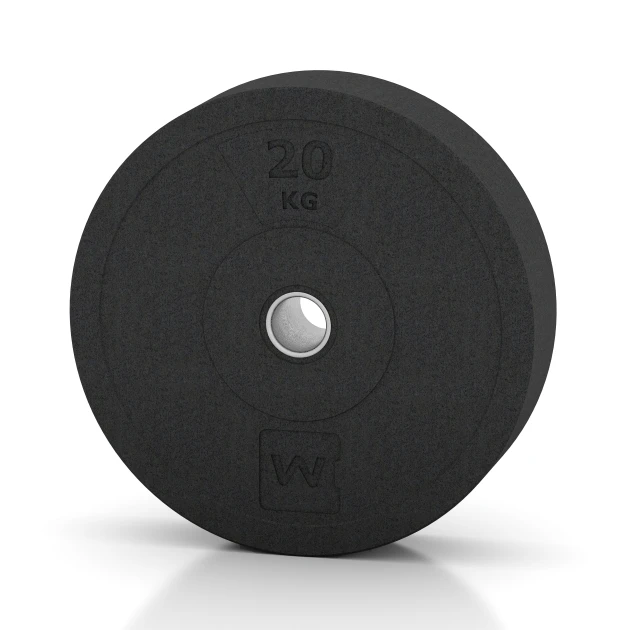 Bumper Plate – Solid Rubber von WARCO im Farbdesign Anthracite mit den Abmessungen 20 kg | ø 45,4 x 11,38 cm. Produktfoto von Artikel 6087 in der Aufsicht von schräg vorne.