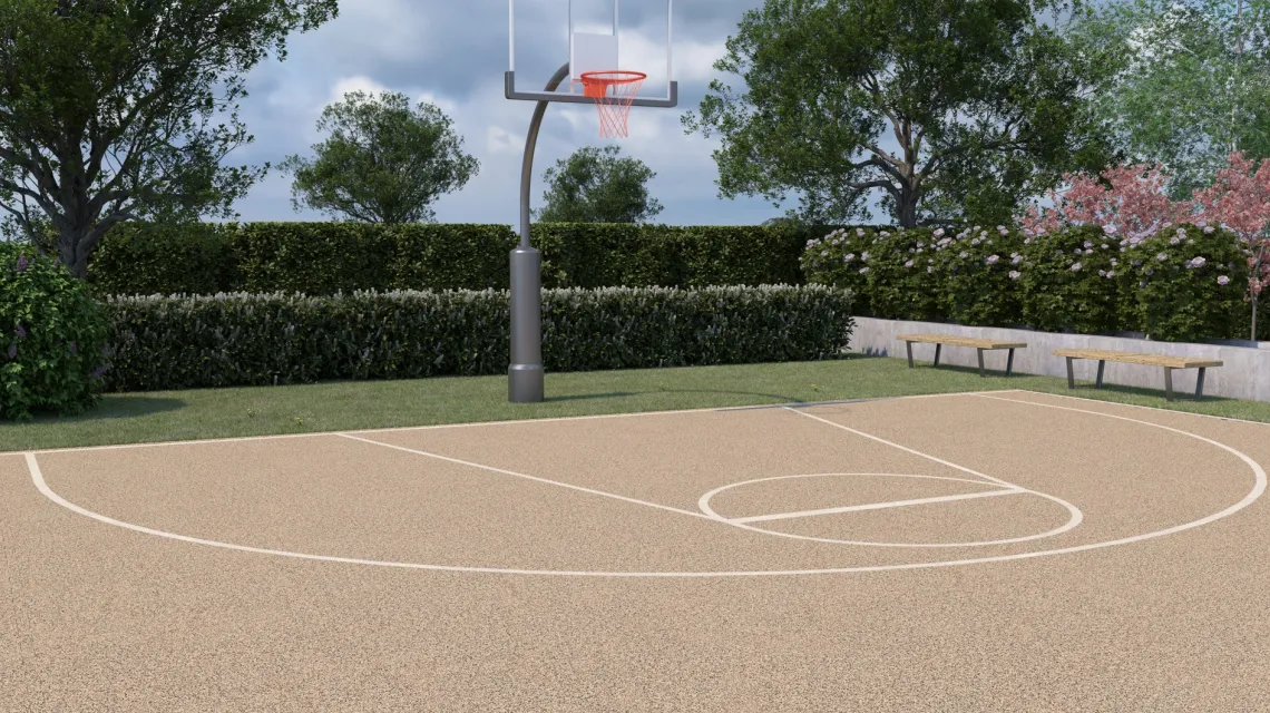 Beispielhafte Verlegung für den Artikel 4097 von WARCO - Rubber sports surface, Farbton Travertine in der Abmessung 500 x 500 x 30 mm.