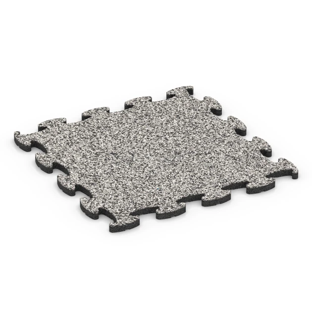 Gym Floor Tiles von WARCO im Farbdesign Grey Granite mit den Abmessungen 46 x 46 x 1,8 cm. Produktfoto von Artikel 6779 in der Aufsicht von schräg vorne.