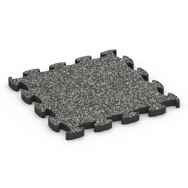 Fitness Max Floor System von WARCO im Farbdesign Dark Grey Granite mit den Abmessungen 46 x 46 × 2,8 cm. Produktfoto von Artikel 6877 in der Aufsicht von schräg vorne.