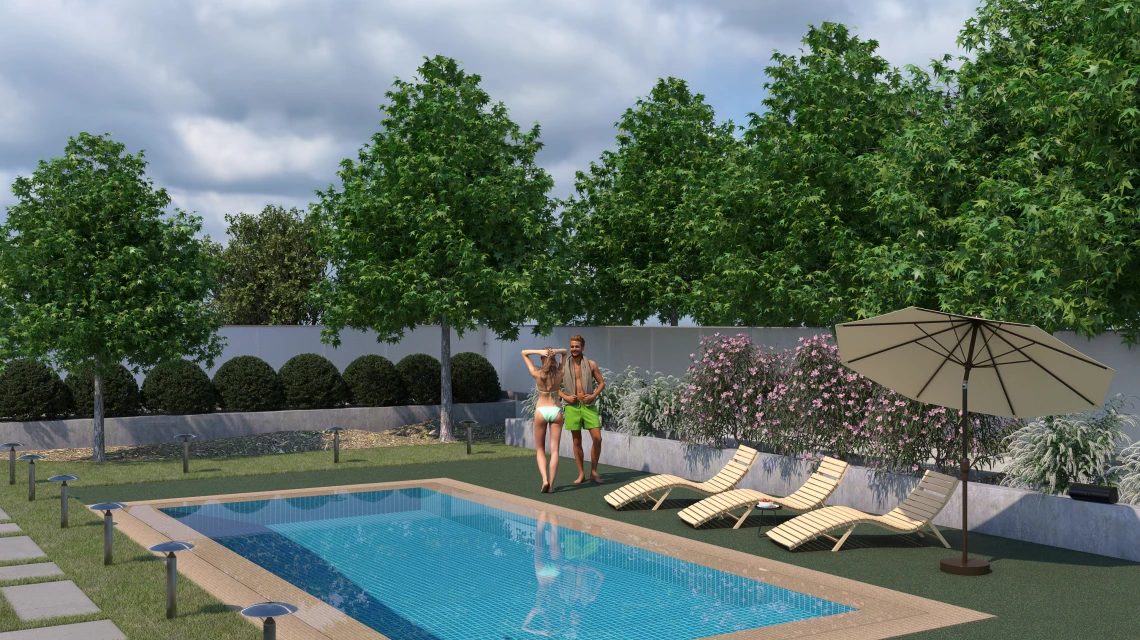 Beispielhafte Verlegung für den Artikel 5228 von WARCO - Pool Decking Tile Seamless, Farbton English Lawn in der Abmessung 30,6 x 30,6 x 3 cm | 0,094 m².