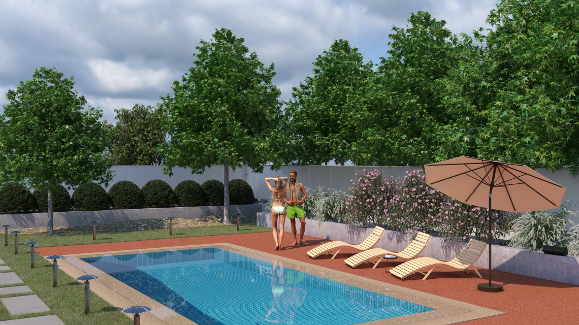 Beispielhafte Verlegung für den Artikel 5230 von WARCO - Pool Decking Tile Seamless, Farbton Embers in der Abmessung 30,6 x 30,6 x 3 cm | 0,094 m².