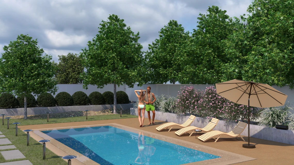 Beispielhafte Verlegung für den Artikel 5235 von WARCO - Pool Decking Tile Seamless, Farbton Rattan in der Abmessung 30,6 x 30,6 x 3 cm | 0,094 m².