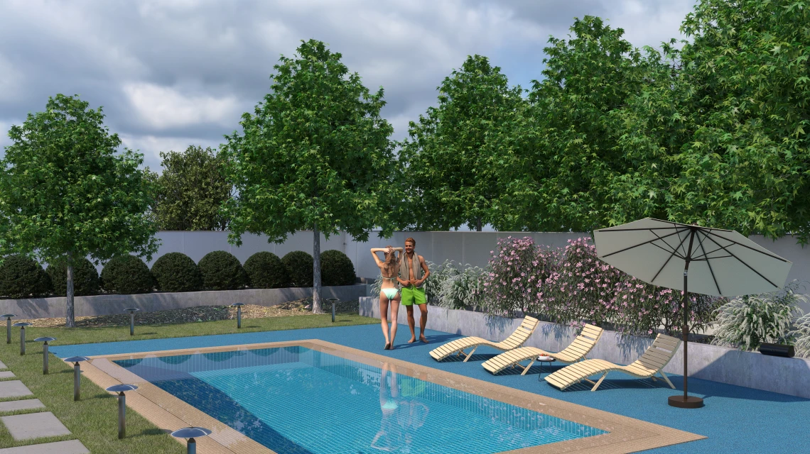 Beispielhafte Verlegung für den Artikel 5419 von WARCO - Pool Decking Tile Seamless, Farbton Atlantic in der Abmessung 30,6 x 30,6 x 3 cm | 0,094 m².