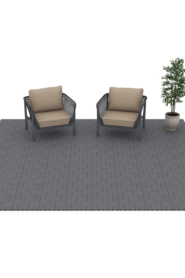 Beispielhafte Verlegung für den Artikel 6330 von WARCO - Block Pattern – Deck Tile, Farbton Silver Grey in der Abmessung 38,5 x 38,5 x 2 cm.