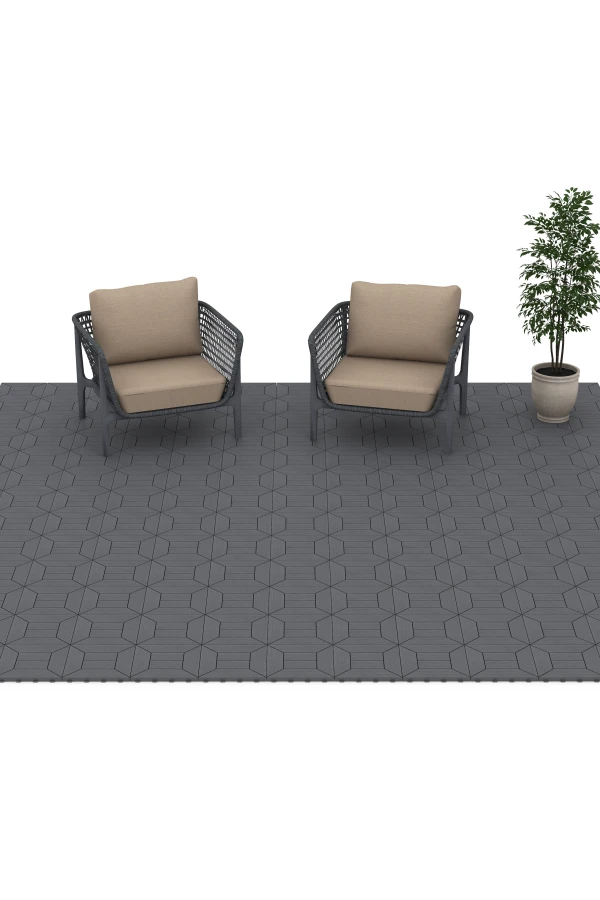 Beispielhafte Verlegung für den Artikel 6348 von WARCO - Cassette Pattern – Deck Tile, Farbton Silver Grey in der Abmessung 30 x 30 x 2 cm.