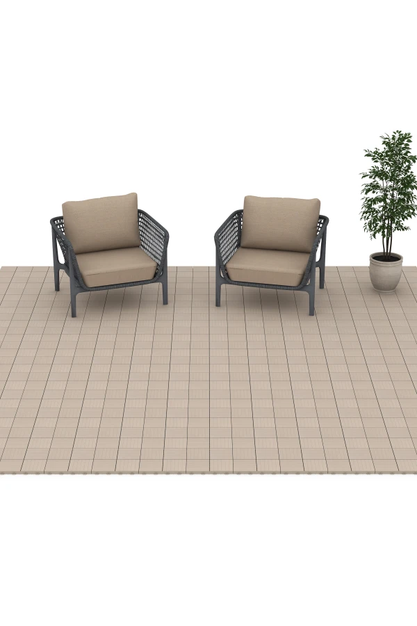 Beispielhafte Verlegung für den Artikel 6351 von WARCO - Mosaic – Deck Tile, Farbton Vanilla in der Abmessung 30 x 30 x 2 cm.