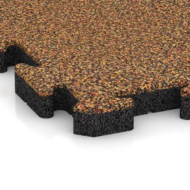 Detailaufnahme der Randausprägung von WARCO-Produkt 2852, Interlocking playground safety tile, Format 500 x 500 x 40 mm, Farbe Terra Cotta.