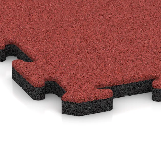 Detailaufnahme der Randausprägung von WARCO-Produkt 5302, Interlocking playground safety tile, Format 500 x 500 x 30 mm, Farbe Rose.