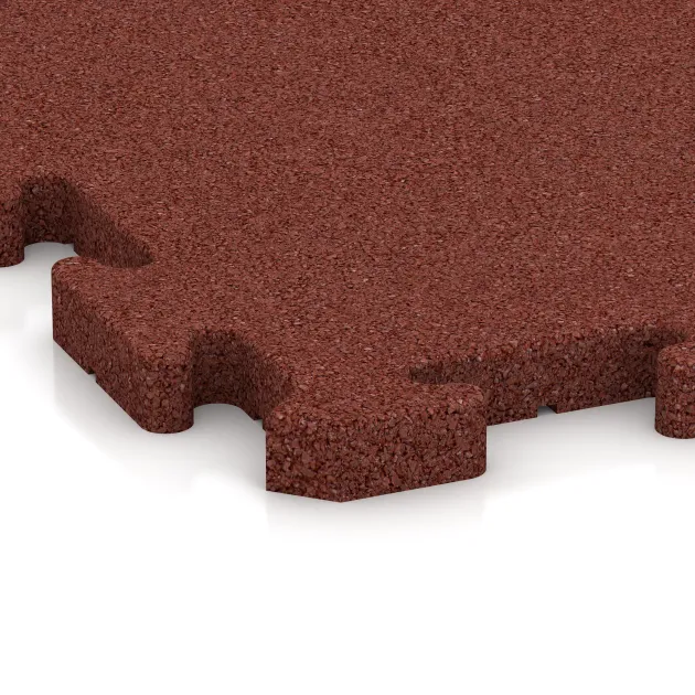 Detailaufnahme der Randausprägung von WARCO-Produkt 2768, Interlocking playground safety tile, Format 500 x 500 x 30 mm, Farbe Brick red.