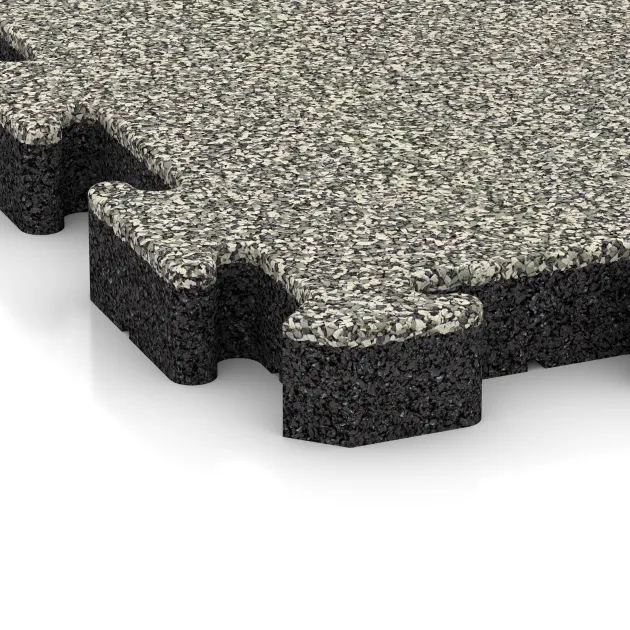 Detailaufnahme der Randausprägung von WARCO-Produkt 4161, Rubber sports surface HD, Format 500 x 500 x 50 mm, Farbe Light Granite.