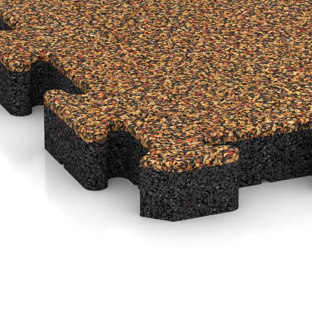 Detailaufnahme der Randausprägung von WARCO-Produkt 4163, Rubber sports surface HD, Format 500 x 500 x 50 mm, Farbe Terra Cotta.