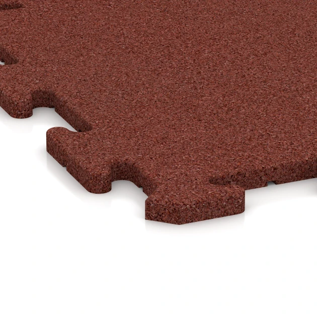 Detailaufnahme der Randausprägung von WARCO-Produkt 4224, Sports flooring tile 1.8 cm, Format 500 x 500 x 18 mm, Farbe Brick red.