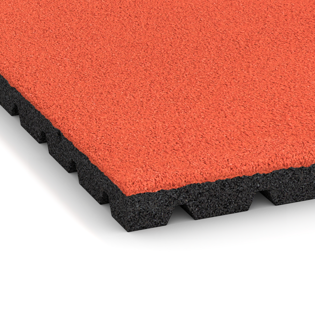 Detailaufnahme der Randausprägung von WARCO-Produkt 0772, Playground safety mat, Format 1000 x 1000 x 40 mm, Farbe Bright Red-Orange.
