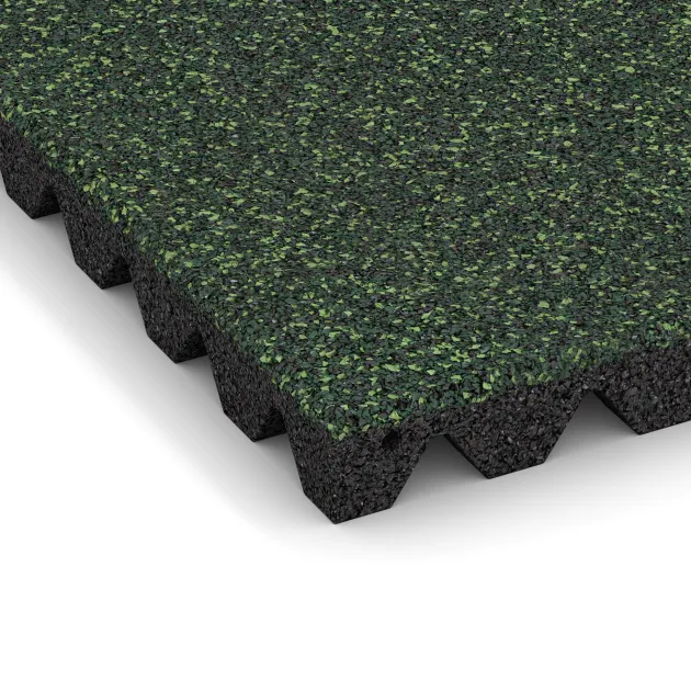 Detailaufnahme der Randausprägung von WARCO-Produkt 0643, Playground safety tile, Format 500 x 500 x 45 mm, Farbe English Lawn.