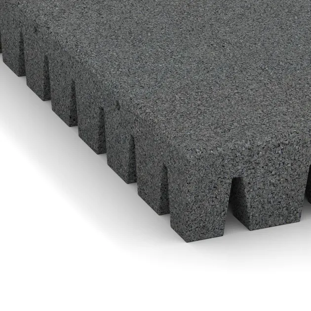 Detailaufnahme der Randausprägung von WARCO-Produkt 0861, Playground safety mat, Format 1000 x 1000 x 80 mm, Farbe Slate grey.