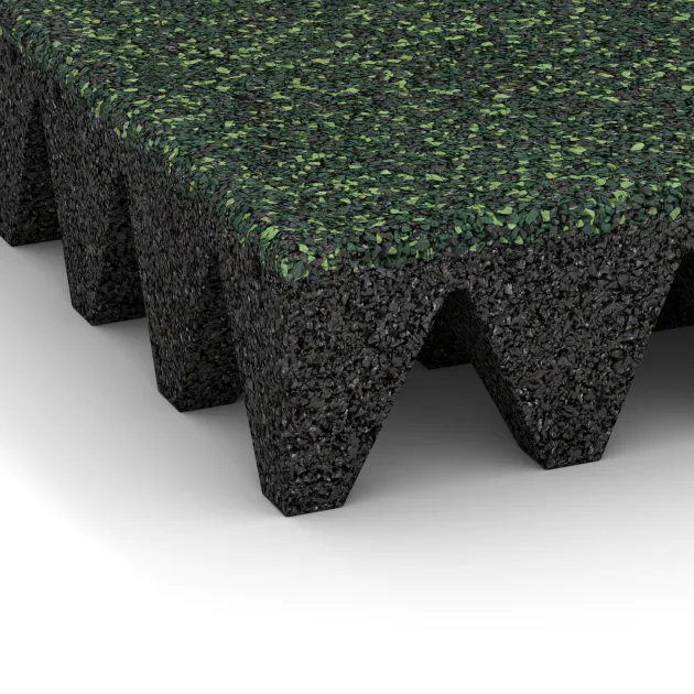 Detailaufnahme der Randausprägung von WARCO-Produkt 5646, Playground Safety Tile 10 cm - EN 1177 ≤ 300 cm, Format 500 x 500 x 100 mm, Farbe English Lawn.