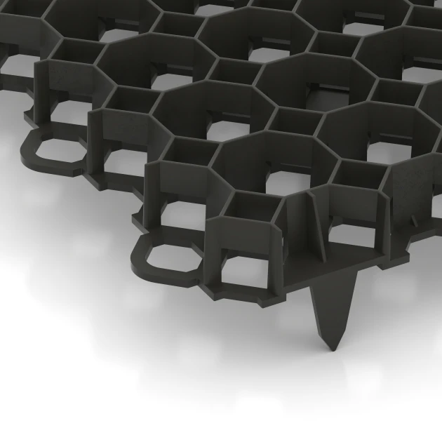 Detailaufnahme der Randausprägung von WARCO-Produkt 5207, Plastic ground grid, Format 47,6 × 47,6 × 4 cm | 0,226 m², Farbe Matte Black.