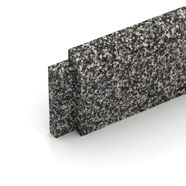 Detailaufnahme der Randausprägung von WARCO-Produkt 2257, Skirting Board, Format 750 x 80 x 20 mm, Farbe Gray Granite.