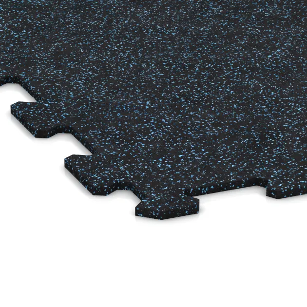 Detailaufnahme der Randausprägung von WARCO-Produkt 1054, Fitness Floor Compact, Format 970 x 970 x 8 mm, Farbe Light Blue Speckled.