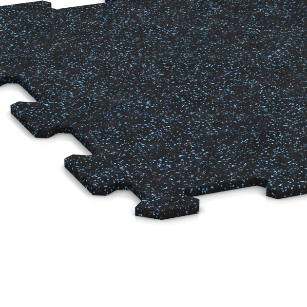 Detailaufnahme der Randausprägung von WARCO-Produkt 0917, Fitness Floor Compact, Format 485 x 485 x 8 mm | 0,235 m², Farbe Light Blue Speckled.