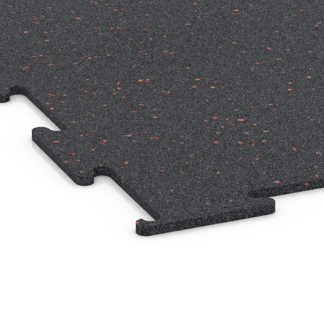 Detailaufnahme der Randausprägung von WARCO-Produkt 6450, Fitness Floor Compact, Format 100 × 100 × 0,8 cm, Farbe Light Red Speckled.