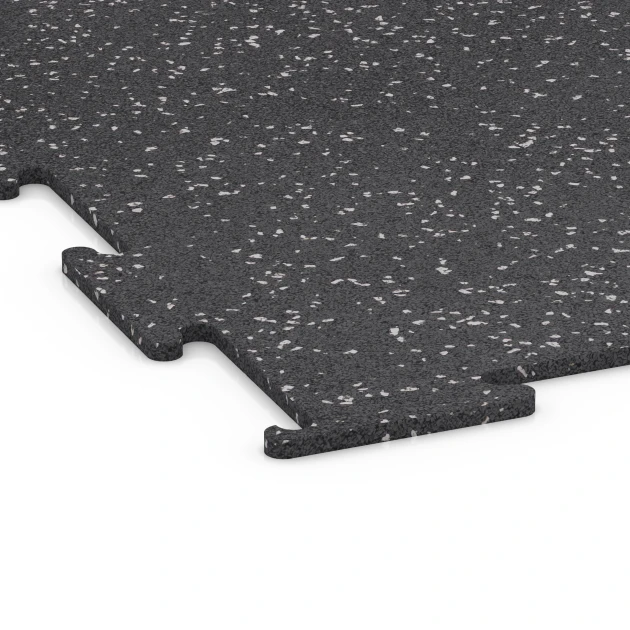 Detailaufnahme der Randausprägung von WARCO-Produkt 6452, Fitness Floor Compact, Format 100 × 100 × 0,8 cm, Farbe Light Grey Speckled.