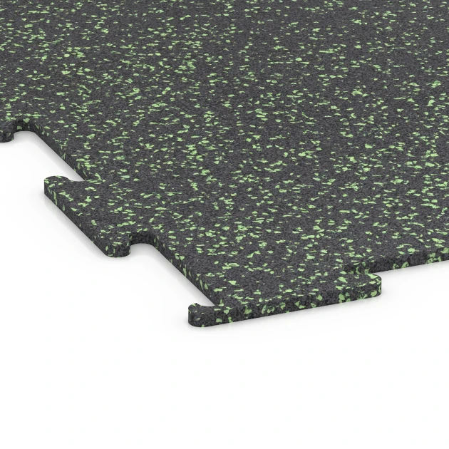 Detailaufnahme der Randausprägung von WARCO-Produkt 6453, Fitness Floor Compact, Format 100 × 100 × 0,8 cm, Farbe Light Green Speckled.