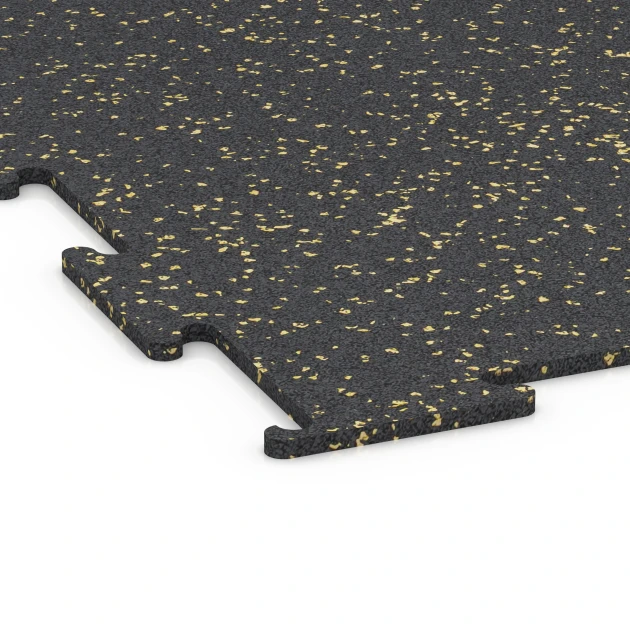 Detailaufnahme der Randausprägung von WARCO-Produkt 6460, Fitness Floor Compact, Format 50 × 50 × 0,8 cm, Farbe Light Yellow Speckled.