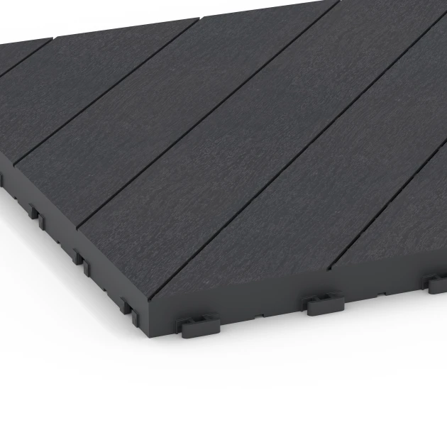 Detailaufnahme der Randausprägung von WARCO-Produkt 6325, Herringbone – Deck Tile, Format 38,5 x 38,5 x 2 cm, Farbe Slate.