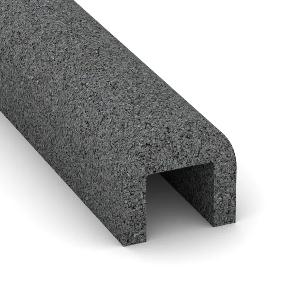 Detailaufnahme der Randausprägung von WARCO-Produkt 2589, Rubber Kerb Cap, Format 1000 x 100 x 100 x 60 mm, Farbe Slate grey.
