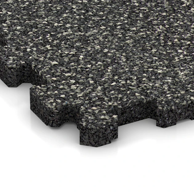Detailaufnahme der Randausprägung von WARCO-Produkt 3724, Fitness Mat Premium 2 cm, Format 30,6 x 30,6 x 2 cm | 0,094 m², Farbe Dark Grey Granite.