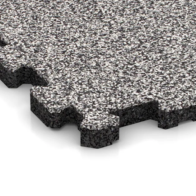 Detailaufnahme der Randausprägung von WARCO-Produkt 4452, Rubber click tile, Format 306 x 306 x 20 mm, Farbe Grey Melange.