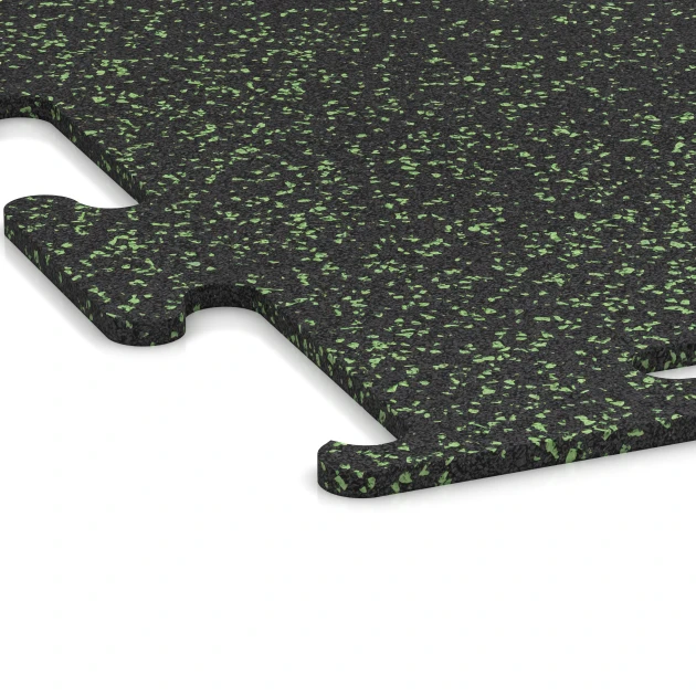 Detailaufnahme der Randausprägung von WARCO-Produkt 3755, Fitness Performance Elite Training Floor, Format 100 x 100 x 1 cm, Farbe Light Green Speckled.