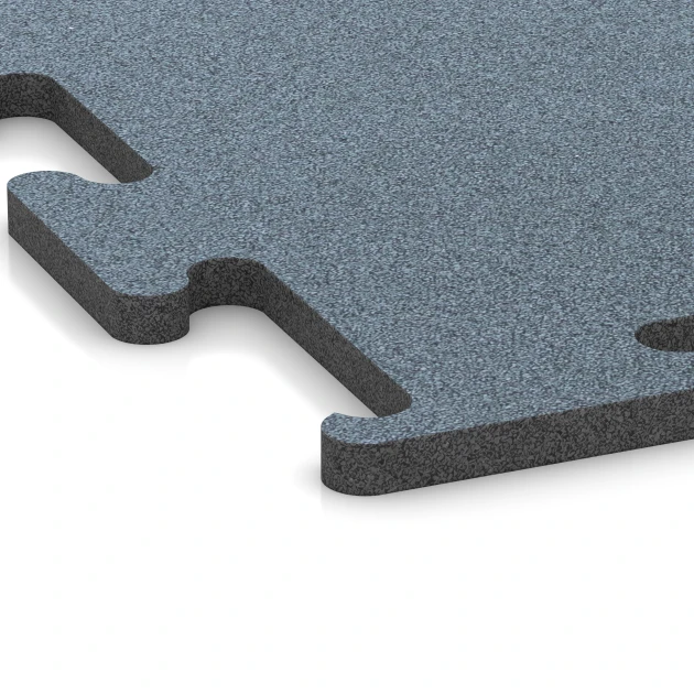 Detailaufnahme der Randausprägung von WARCO-Produkt 6162, Fitness Performance Elite Training Floor, Format 100 x 100 x 2 cm | 1,00 m², Farbe Aged silver.