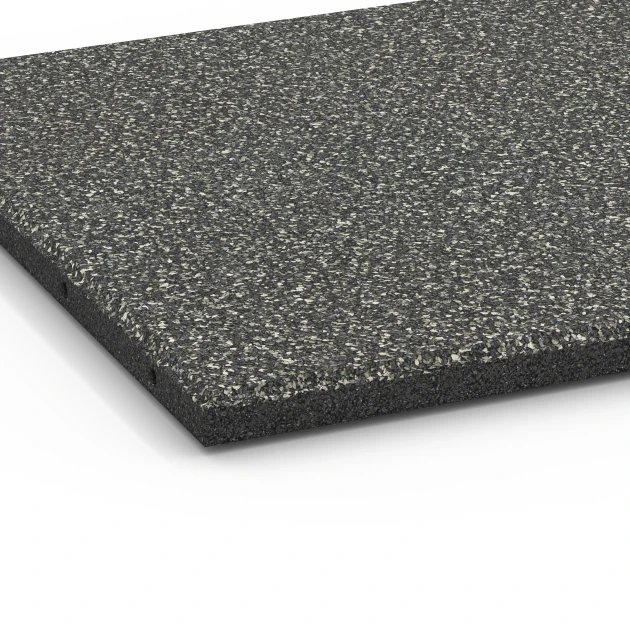 Detailaufnahme der Randausprägung von WARCO-Produkt 6413, EPDM Playground Safety Tile – 90 cm, Format 50 x 50 x 3 cm | 0,25 m², Farbe Dark grey granite.